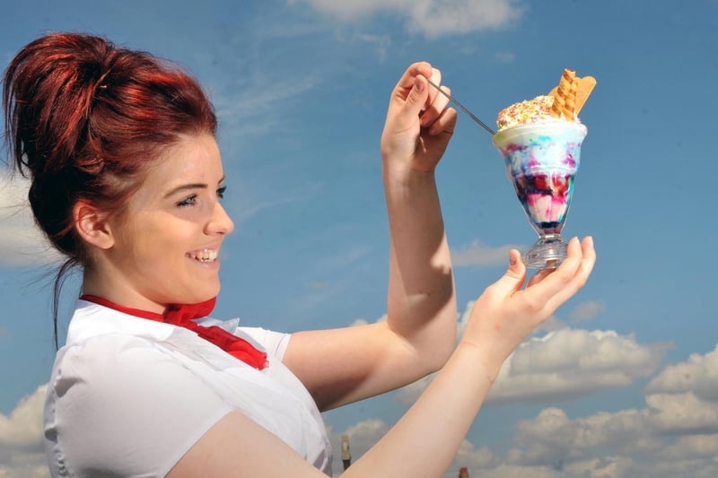 Enjoying  an Ice Cream Sundae on a sunny Bank Holiday weekend. Reanne Robinson from the Lickety Split Creamery, Seaham was pictured 8 years ago.