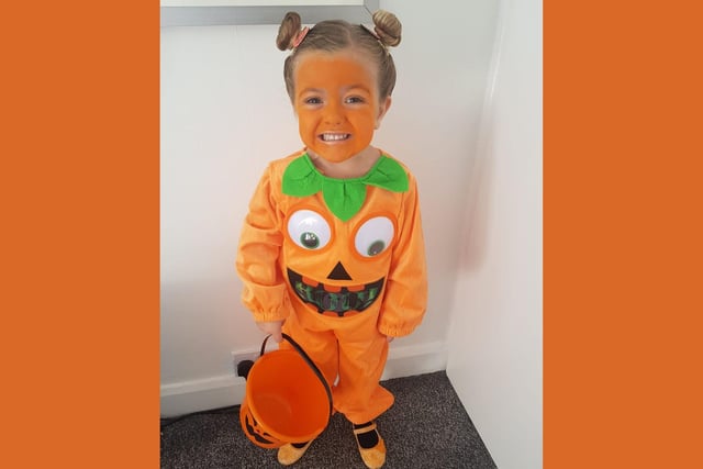 Myah Grazier, age 4, all smiles as a pumpkin. Picture by Nicky Liddle.
