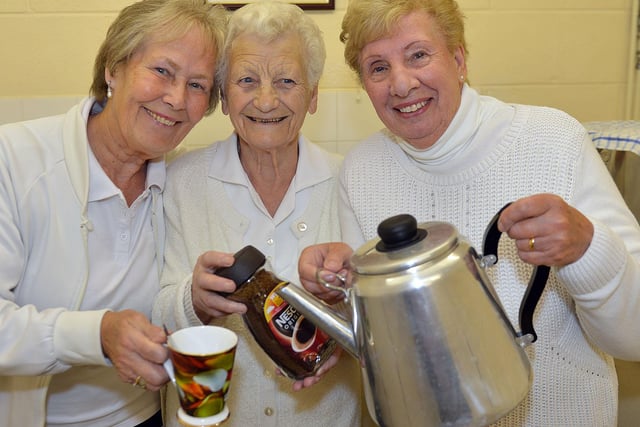 Anne Longmoor, Florence Cunnah and Rita Lee making the tea and coffee during the Presidents Day at Grayfields Ladies Bowls Club. Do you remember this from 2015?