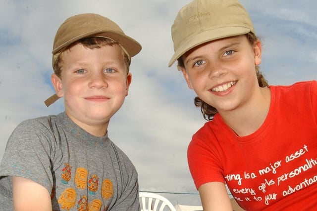 Brother and sister Helena , 11 and Edward Rochford aged eight tried a bit of dry stone walling at Chatsworth Country Fair in 2004