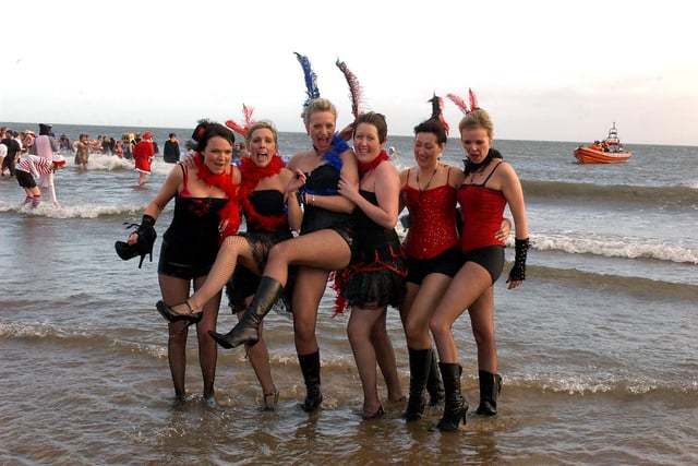 Braving the freezing waves in the 2011 dip.