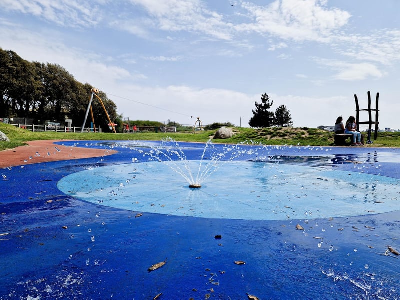 The splash pad next to the playground at Canoe Lake. It's certainly more inviting than the lake itself!