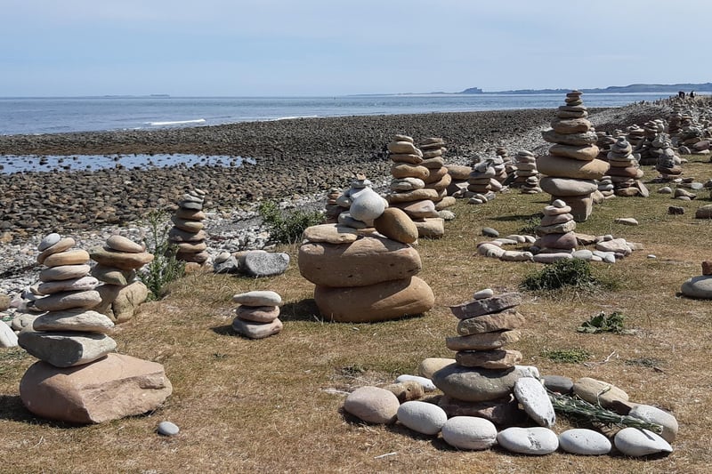 Stone-stacking on Holy Island.