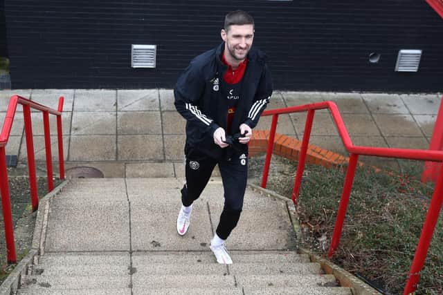 Chris Basham of Sheffield Utd during a training session at the Steelphalt Academy, Sheffield. Picture date: 19th March 2021. Picture credit should read: Simon Bellis/Sportimage