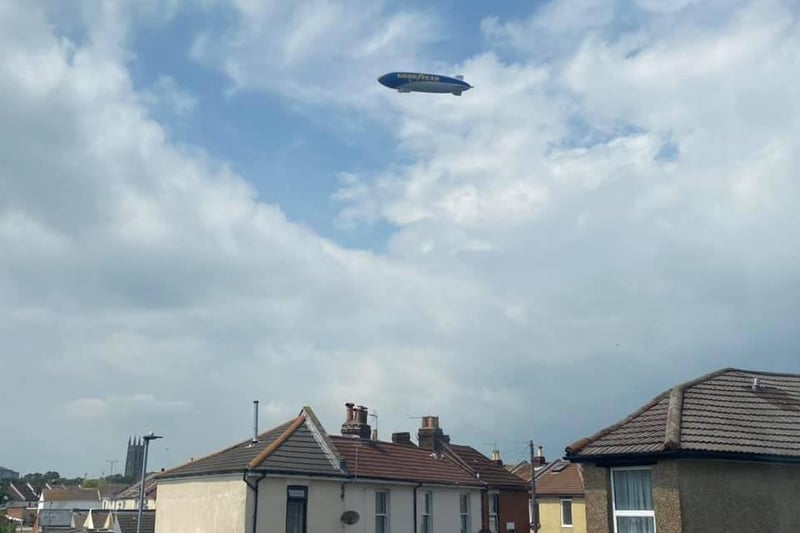 The blimp flying over homes in Portsmouth on Thursday, July 1. Picture: Chris Tarrant-Lewis