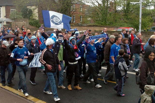 Fans parade through Chesterfield centre.
