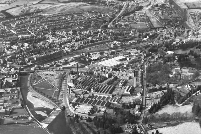 Aerial shot of Hawick in the Borders, April 1966.