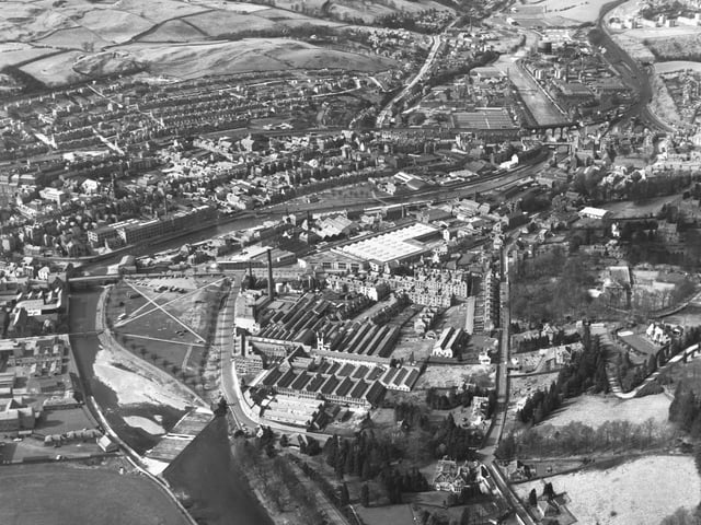 Aerial shot of Hawick in the Borders, April 1966.