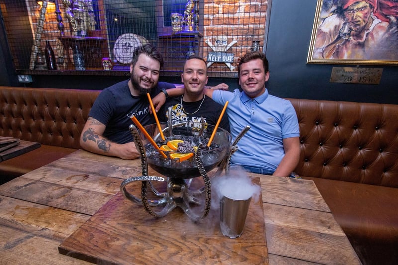 First customers Joe Smith, Max Winslade and Curtis Bell at Rapscallions. Picture: Habibur Rahman