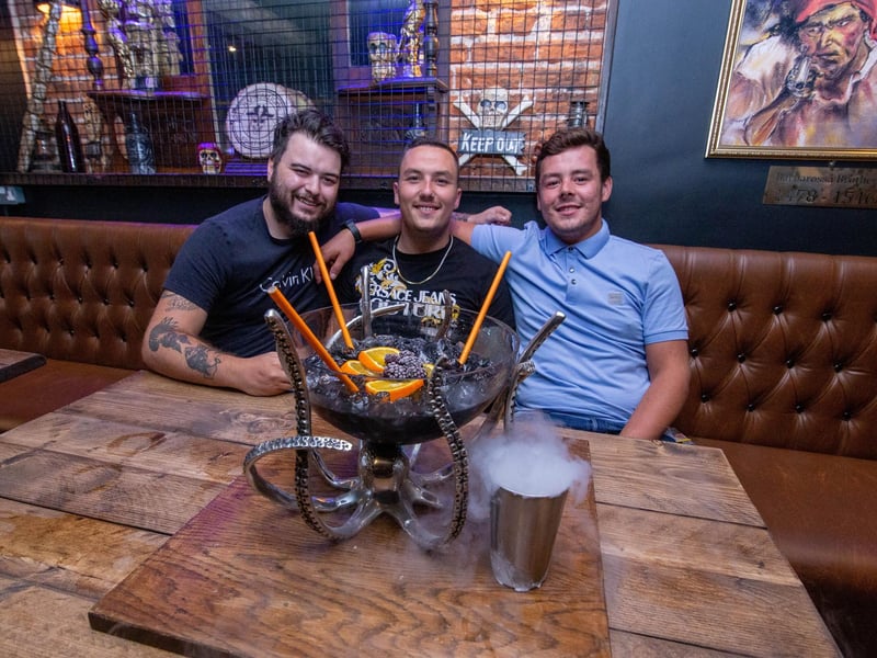 First customers Joe Smith, Max Winslade and Curtis Bell at Rapscallions. Picture: Habibur Rahman