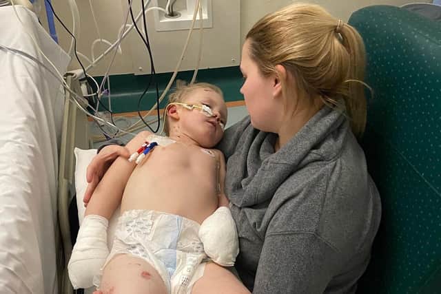 Mum Gemma Reckless, 30, had to wait two weeks before she could cuddle her poorly son.
