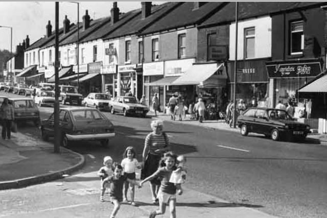 Shops on Chesterfield Road, Woodseats in August 1983