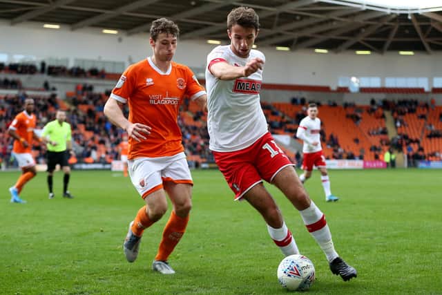 Dan Barlaser on the ball during the Sky Bet League One match between Blackpool and Rotherham United at Bloomfield Road on October 12, 2019 in Blackpool, England. (Photo by Lewis Storey/Getty Images)