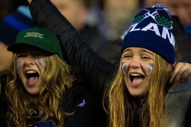 Scotland fans celebrate at full time after the Guinness Six Nations win over England at BT Murrayfield