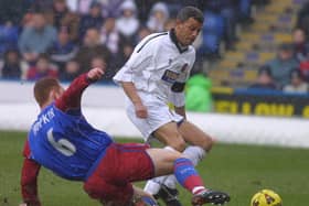 Keith Curle of Sheffield United is tackled by David Hopkin of Crystal Palace: Craig Prentis/Getty Images