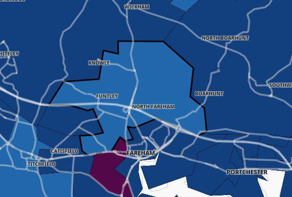 The Covid infection rate in Fareham Common was 179.2 cases per 100,000 in the seven days to August 8. Cases fell by 20 per cent in that period.