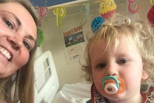 Two-year-old boy Jacob O'Neill was rushed to Sheffield Children’s Hospital with a potentially life threatening condition – just hours after being completely healthy. He is pictured  during his recovery.