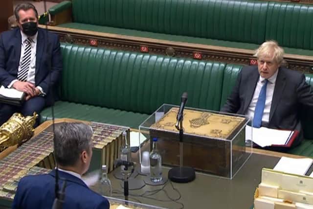 Prime Minister Boris Johnson clashed with Sir Keir Starmer today in a heated PMQs