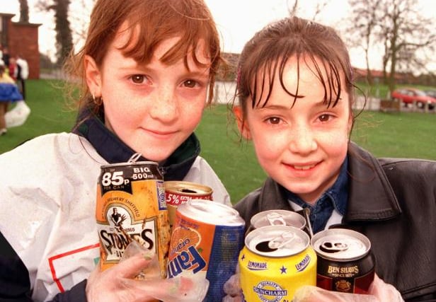 A litter pick was held in Sandall Park in 1998. Becky Stephenson and Kaylee Daniels here with cans they had picked up.