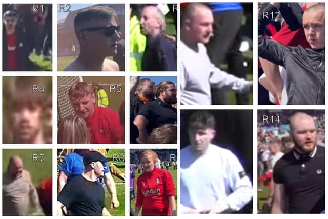 The pictures have been released following a match between Gillingham FC and Rotherham United at Priestfeld Stadium on Saturday, April 30, 2022 during which fights broke out and objects were thrown.