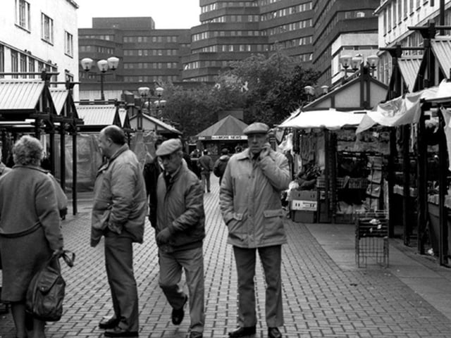 Moorfoot Market on The Moor, in Sheffield city centre, in October 1993