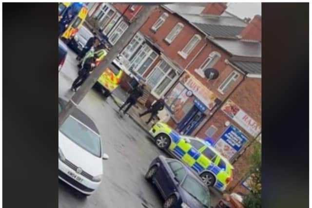 Police have descended on the Raja store in Rockingham Road, Wheatley this morning.