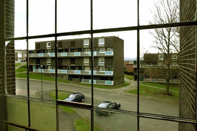 A view of the maisonettes at Norfolk Park as regeneration work takes place, March 2002