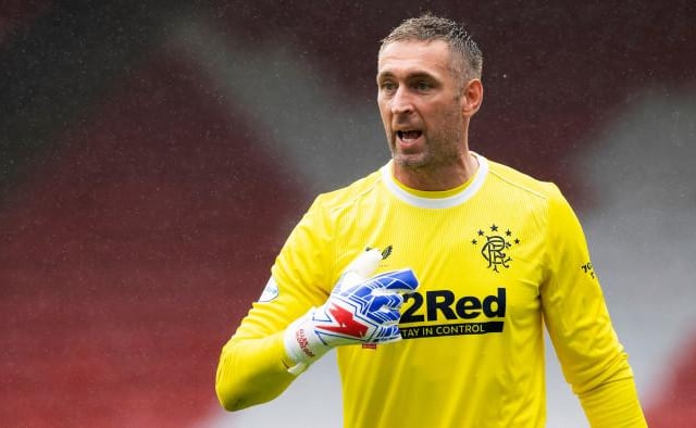 Goalkeeper has been a bystander for much of Rangers last two games but more to do today. Saving off post in first half and saving with his feet in second. Still sharp.