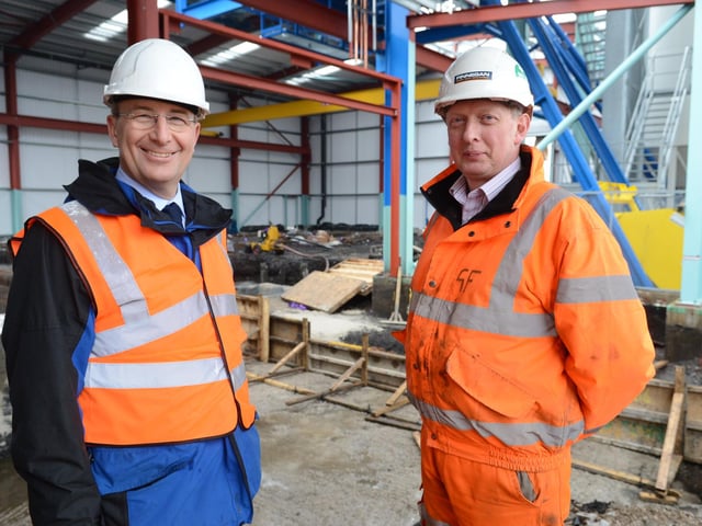 Trackwork Moll general manager Peter Heubeck, and senior site manager Gordon Fawcett, of J.F Finnigan, pictured at the site of the new concrete railway sleeper factory in 2013