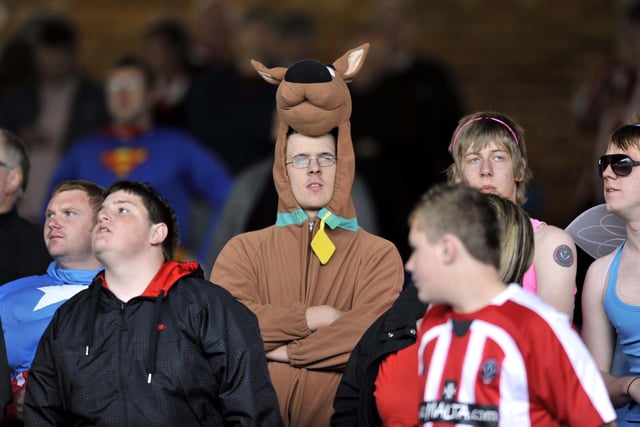 Scooby Doo in amongst the United fans at Crystal Palace