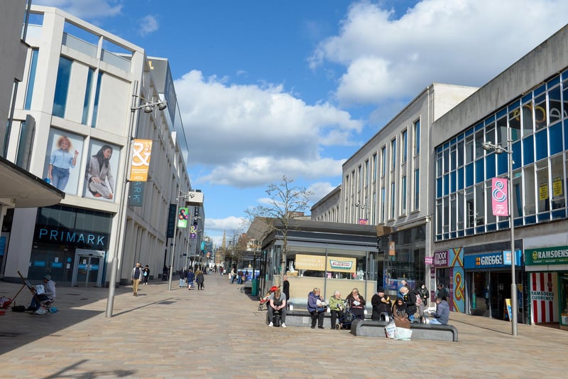 The Moor as a modern shopping area, with new stores such as Primark and the long-standing Atkinson's, the edge of which can be seen on the left