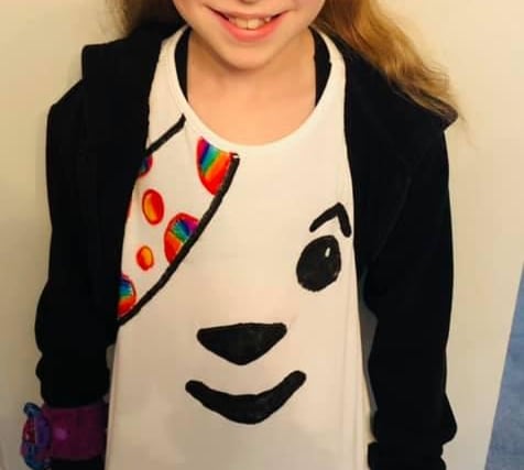 Kate Turner shared this photo of her daughter Ella-May Turner, aged 10, in Pudsey ears and a colourful t-shirt.