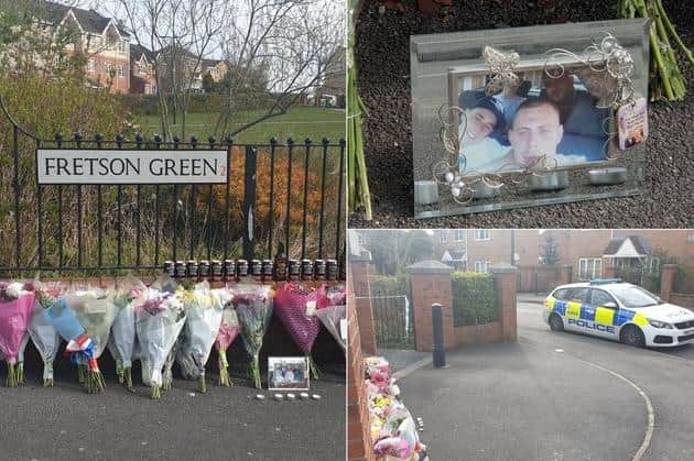 Pictured are floral tributes to deceased stabbing victim Danny Irons who collapsed and died at Fretson Green, in Woodthorpe, Sheffield.