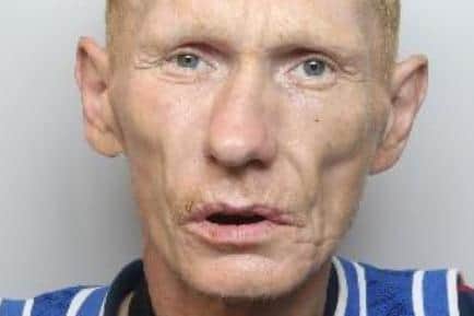 Pictured is David Dixon, aged  48, of Brightmore Drive, Sheffield, who pleaded guilty to three non-dwelling burglaries, two shop thefts, a wallet theft with bank cards, and fraud matters after he had used the contents from the wallet on five occasions. Dixon was sentenced at Sheffield Crown Court to 37 months of custody.