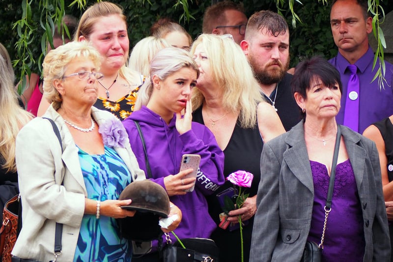 Purple was the colour of the day, at the request of Gracie's family, and many mourners also donned horse attire to celebrate the 23-year-old's love of equestrianism.