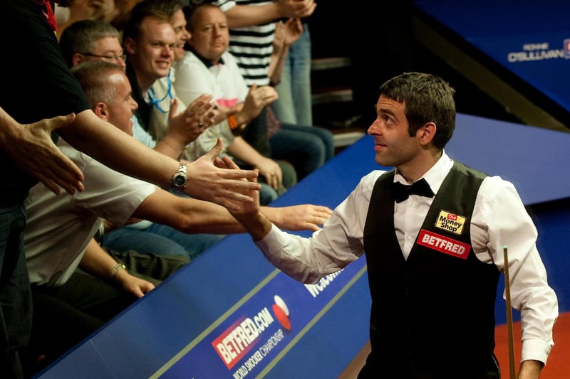 Ronnie O'Sullivan celebrates beating Mark Williams during their second round match during the Betfred.com World Snooker Championships at the Crucible Theatre, Sheffield on Monday April 26, 2010