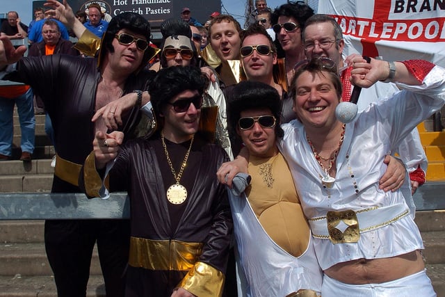 No-one does fancy dress like a Pools fan. They come together on the last away game of each season to don fancy dress - just like these supporters were doing against Bristol Rovers in 2009.
