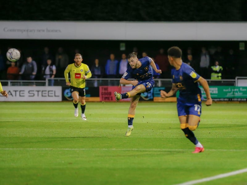 Mansfield Town defender Ryan Burke shoots.