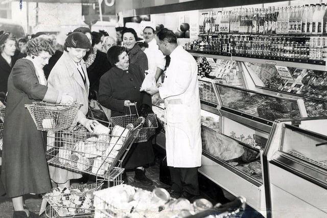 The new self-service store of Lipton's proves popular as it opens in Haymarket, Sheffield, on November 8, 1957