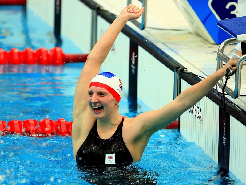 Rebecca Adlington celebrates 800m final victory.