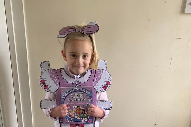 Chloe age 5 from Portchester dressed as Paper Dress up Doll for World Book Day.