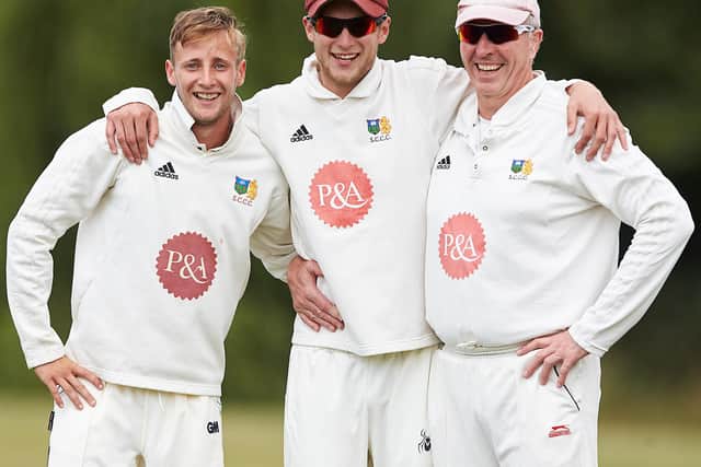Josh, centre, pictured with Billy Root, left, and Nick Gaywood during Sheffield Collegiate's local derby game against Sheffield United CC.