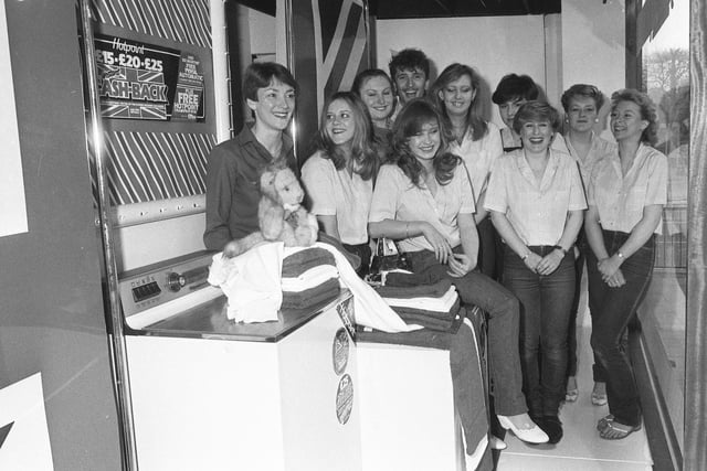 Clare Michelle Parker Brown described the 1980s as 'good times' when the town still had Binns and the 'town centre was buzzing'.
Here is the Binns window display team after the department headed by Elaine Gibson, left, won £1,000 in a national competition in 1982.