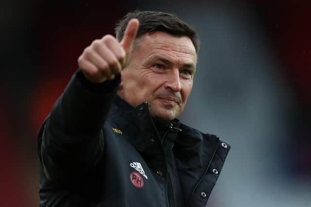 Sheffield United's Interim manager Paul Heckingbottom reacts following the English Premier League football match between Sheffield United and Burnley at Bramall Lane in Sheffield, northern England on May 23, 2021. (Photo by Jan Kruger / POOL / AFP) / RESTRICTED TO EDITORIAL USE. No use with unauthorized audio, video, data, fixture lists, club/league logos or 'live' services. Online in-match use limited to 120 images. An additional 40 images may be used in extra time. No video emulation. Social media in-match use limited to 120 images. An additional 40 images may be used in extra time. No use in betting publications, games or single club/league/player publications. /  (Photo by JAN KRUGER/POOL/AFP via Getty Images)