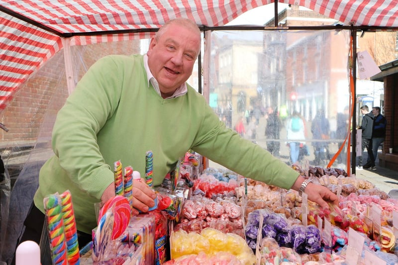 Darren Preece sweet stall holder on Chesterfield Market 