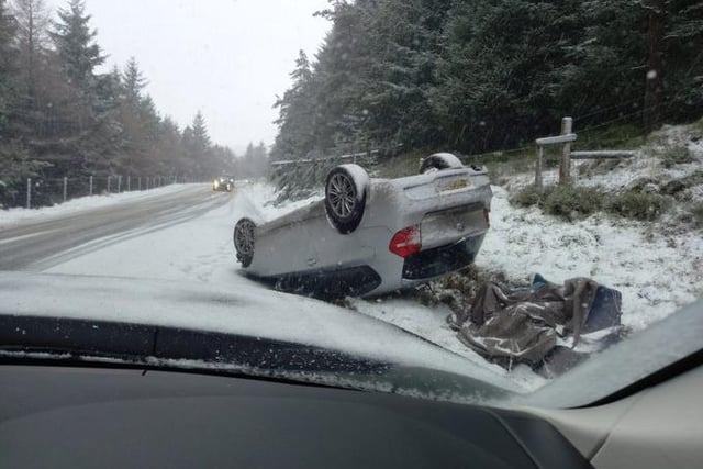 This car ended up on its roof on the A57 Snake Pass.