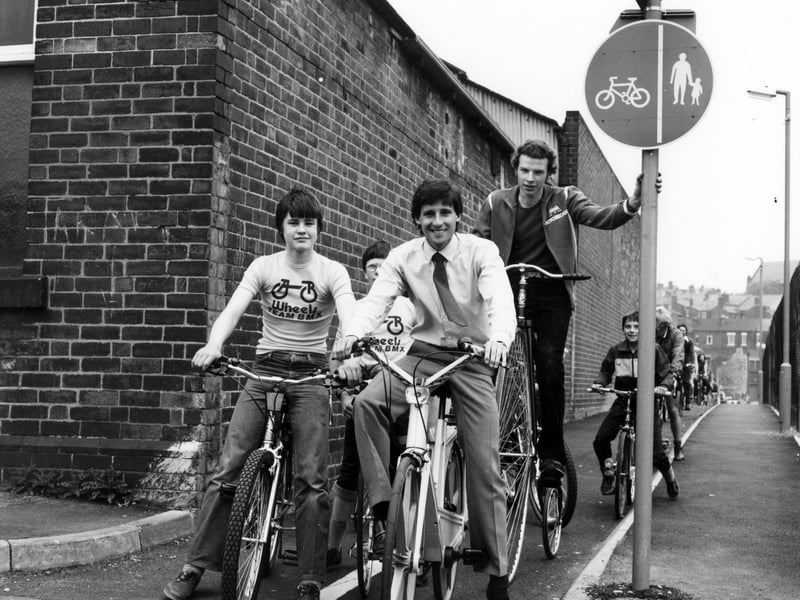 Sebastian Coe (front) leading off a Sheffield Wheels community bike ride in May 1982.