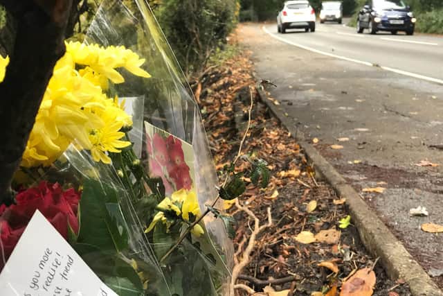 Tributes left to Sheffield women Margaret Collier and Caroline Ball, who died in a head-on collision on Station Road, between Eckington and Renishaw, Derbyshire