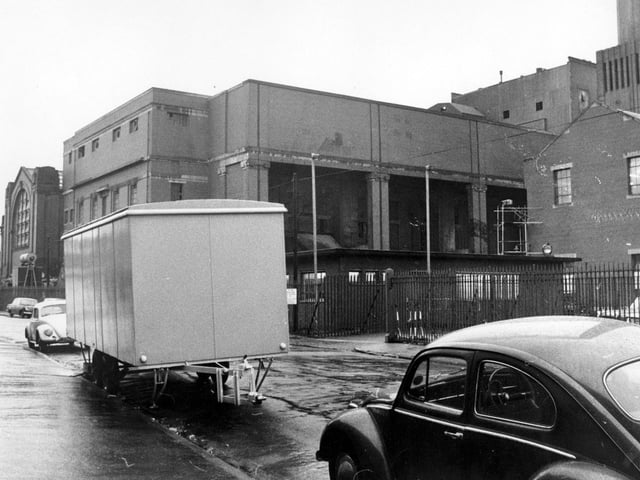 A pickets' caravan parked outside Portobello Power Station.