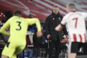 Sheffield United's manager Chris Wilder watches the game between Sheffield United and Newcastle United. (Oli Scarff/Pool via AP)